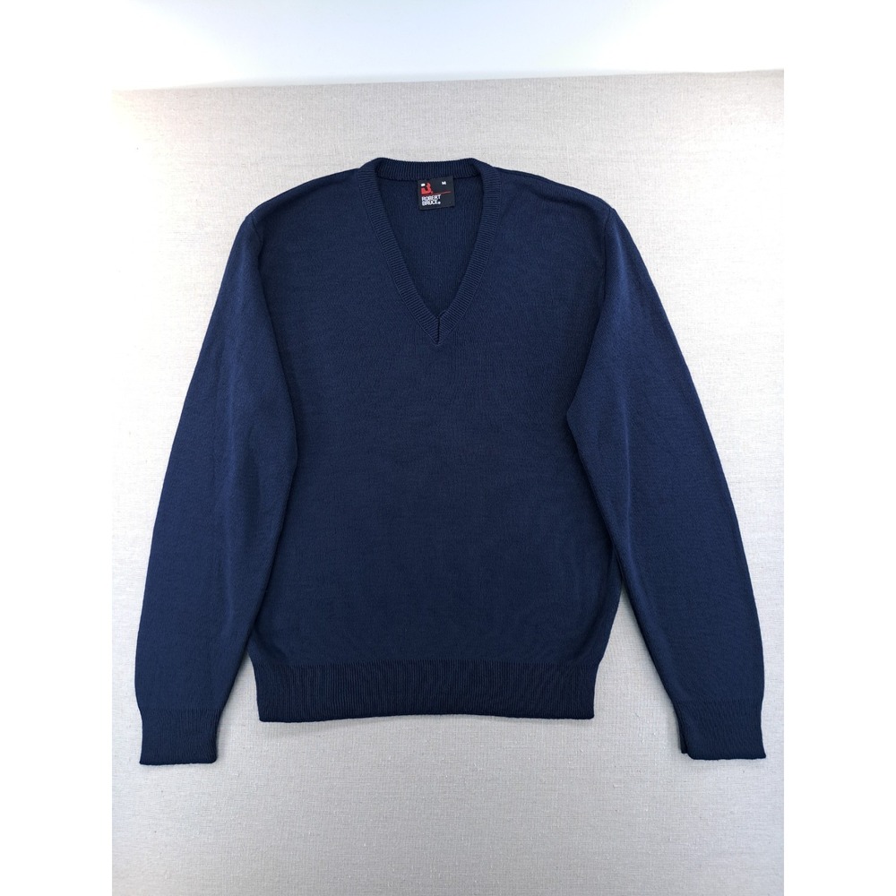 Robert Bruce Sweater Mens Medium Blue Solid Pullover Deep V Neck Tennis